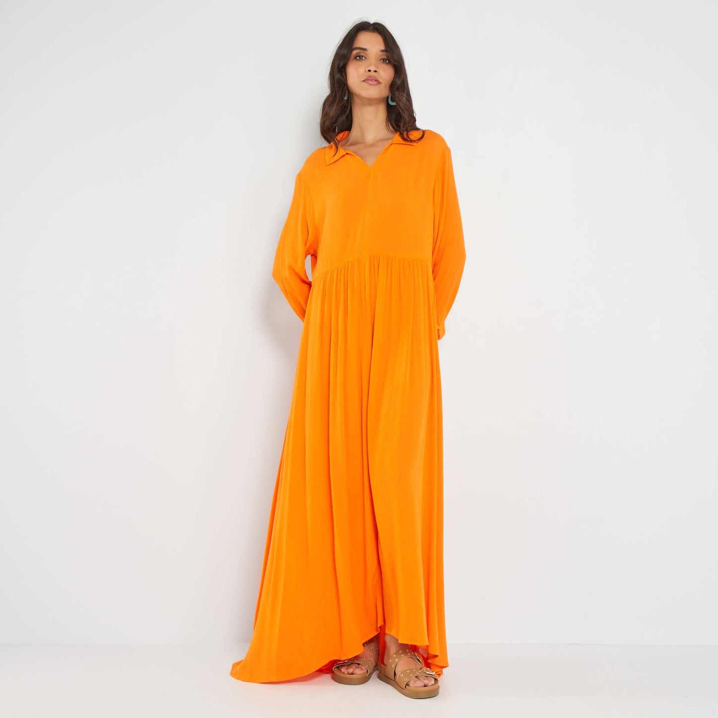 Long dress with long sleeves Orange