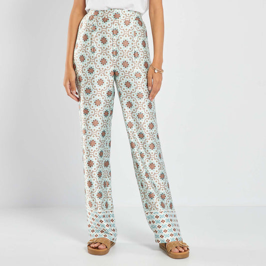 Mandala-style printed wide-leg trousers WHITE