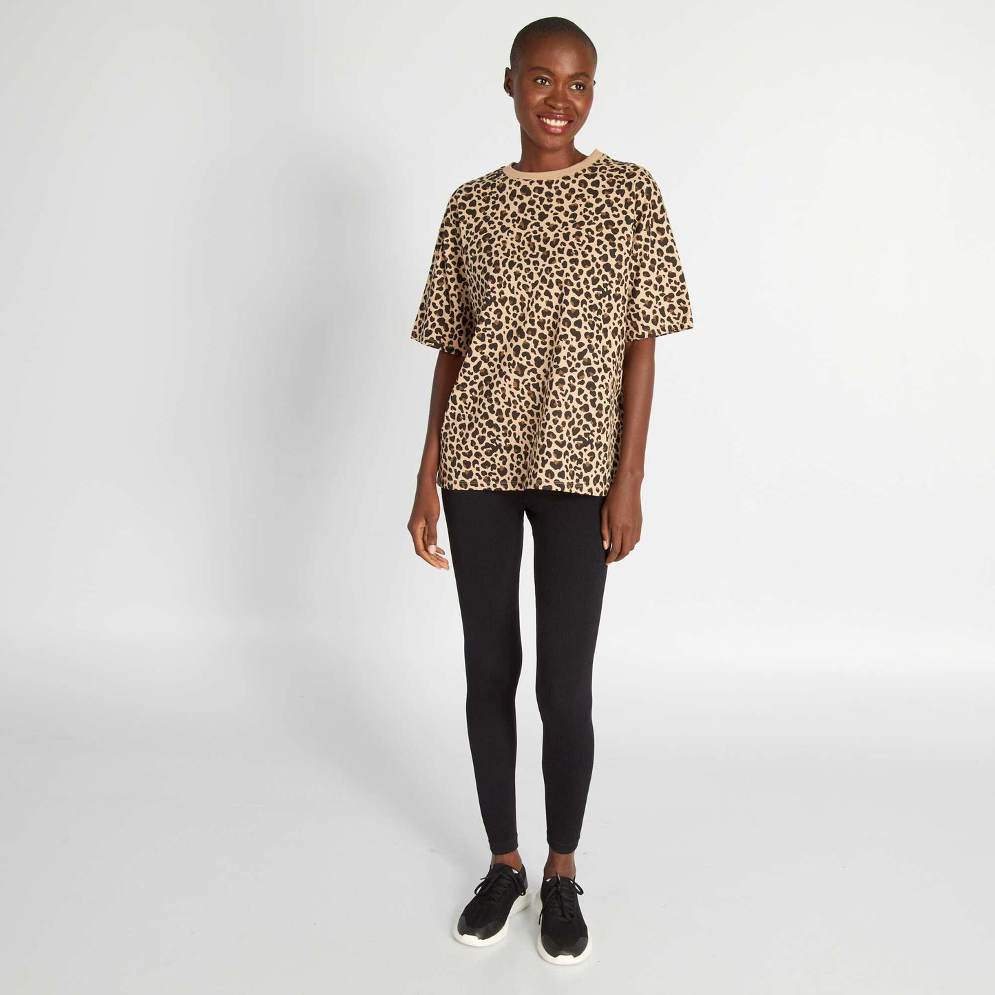 Leopard print cotton T-shirt BEIGE