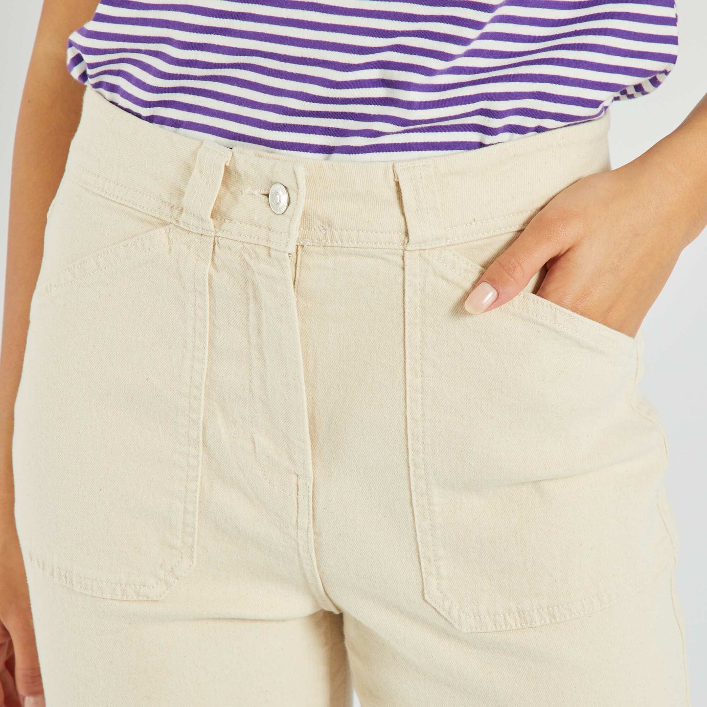 High-waisted wide-leg jeans BEIGE