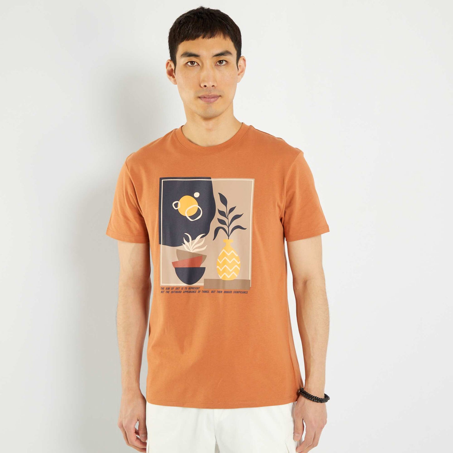 Short-sleeved printed T-shirt rust orange