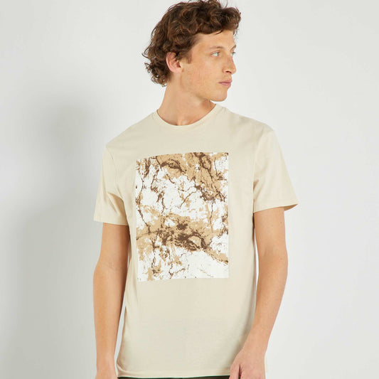 Jersey T-shirt with artistic print BEIGE