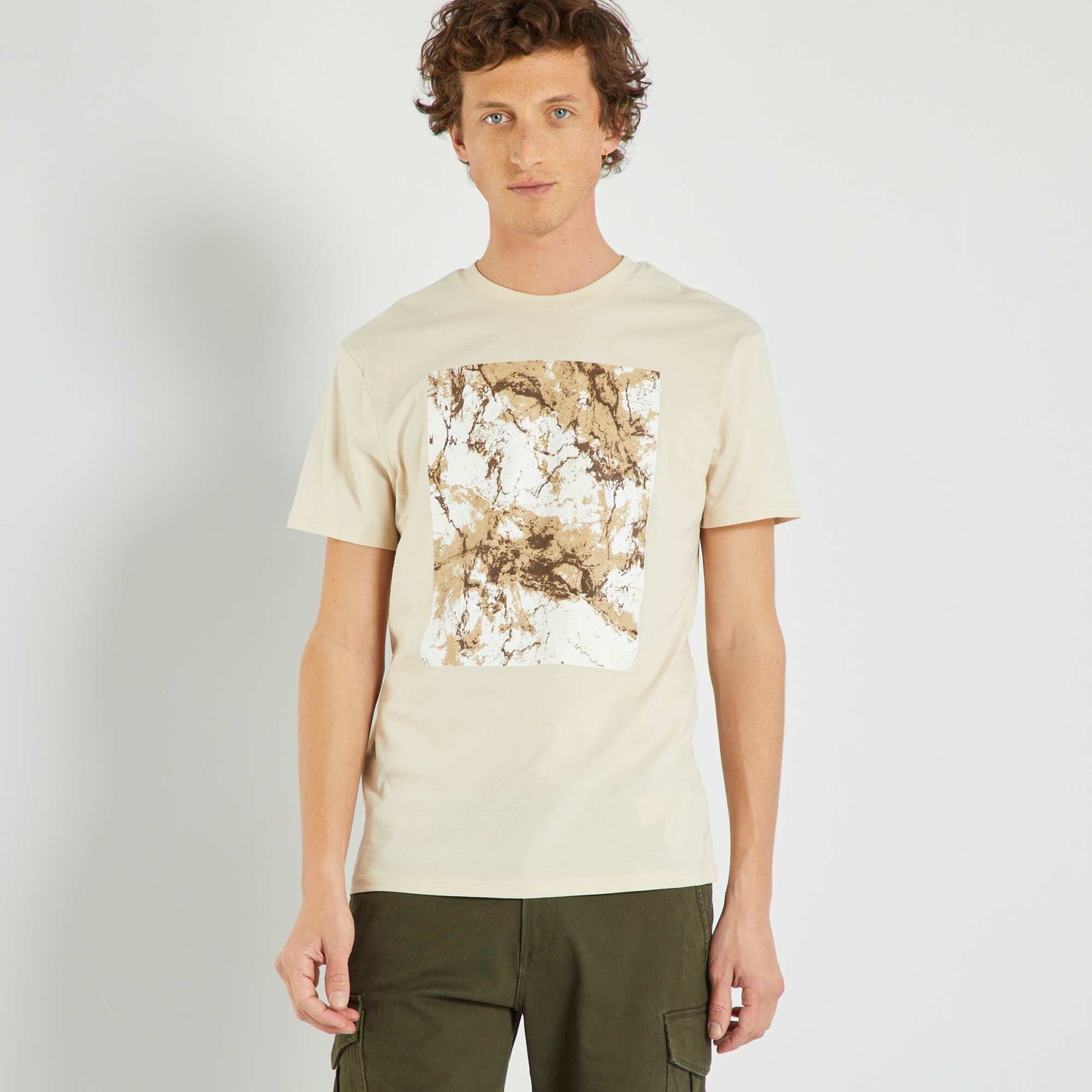 Jersey T-shirt with artistic print BEIGE