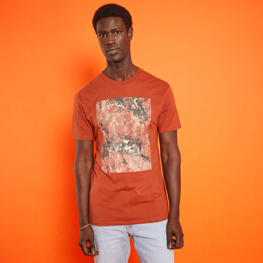 Jersey T-shirt with artistic print brown