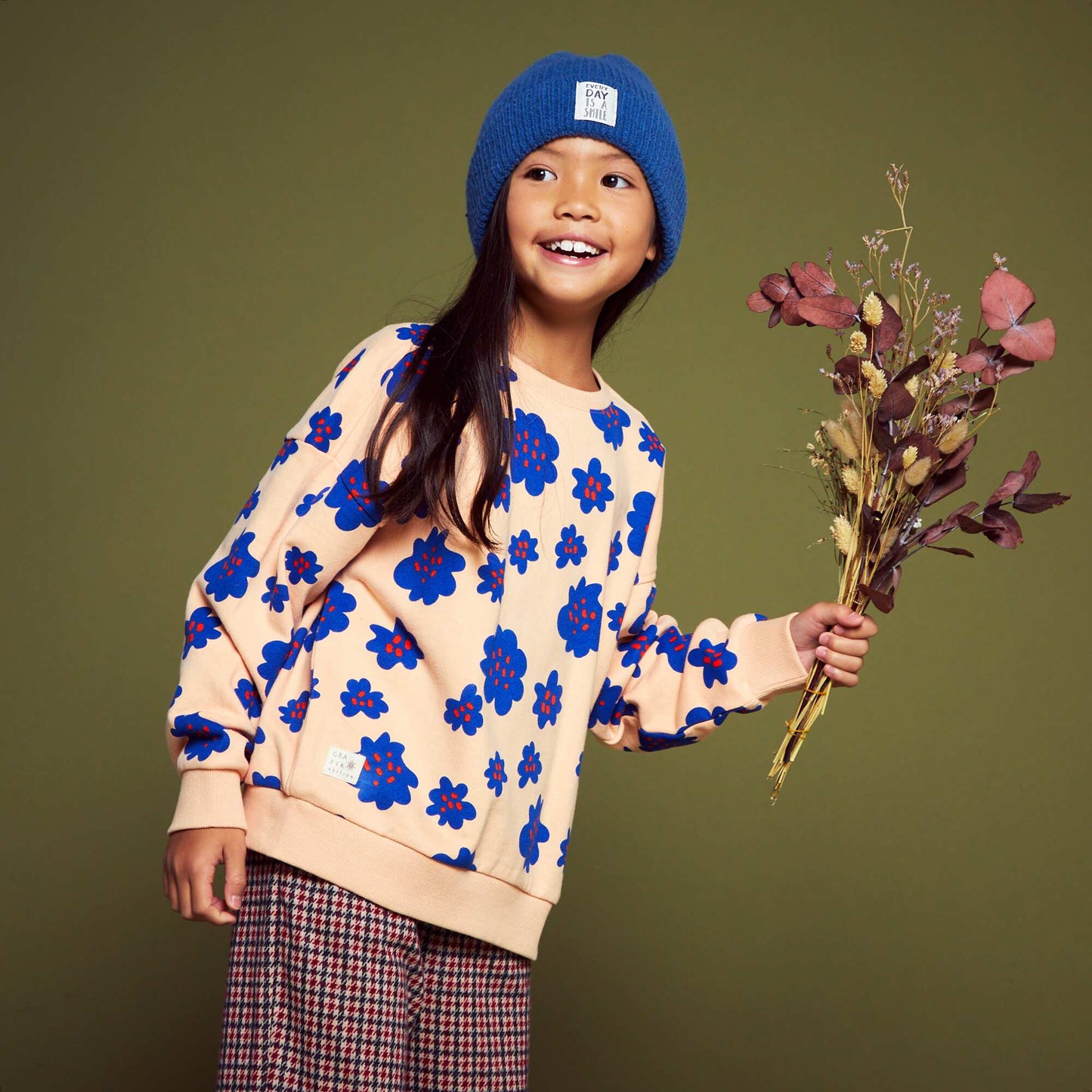 Sweatshirt fabric sweater with round neck WHITE