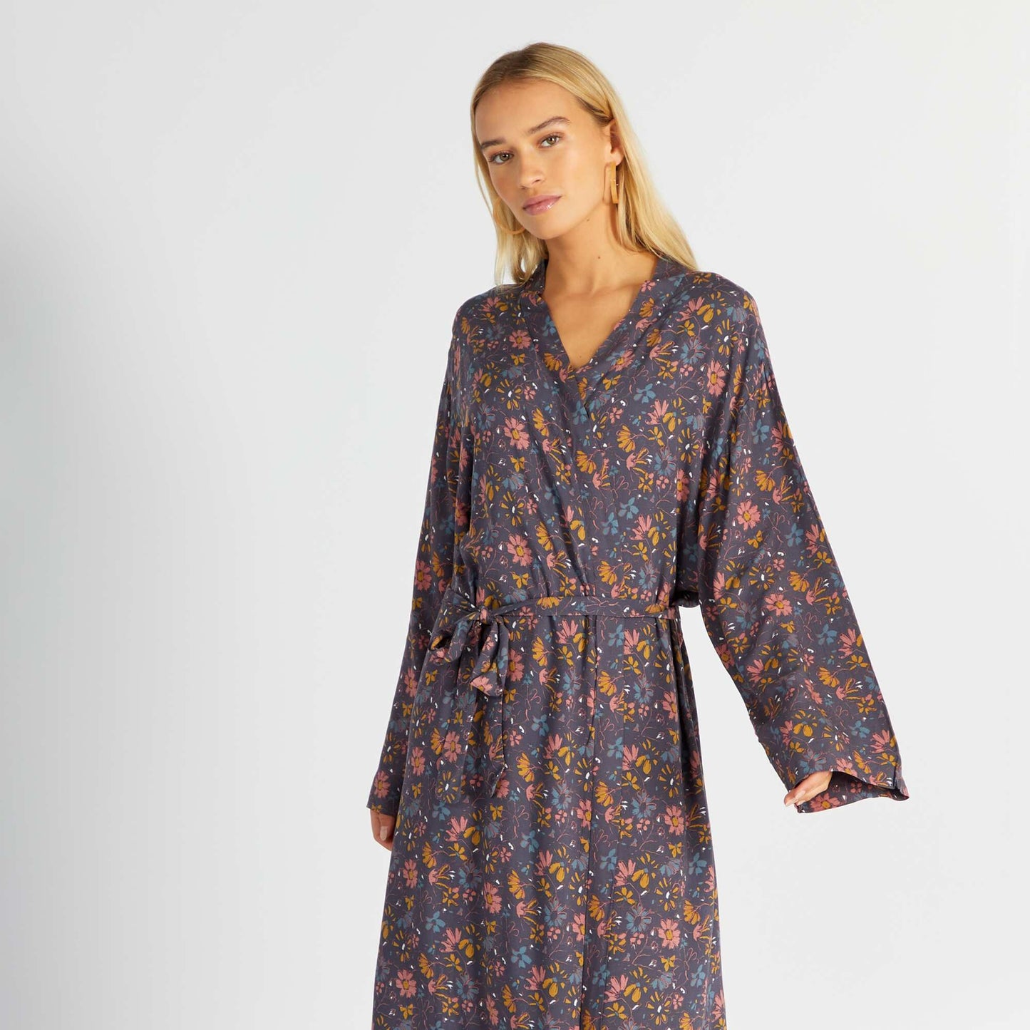 Long printed dressing gown Blue