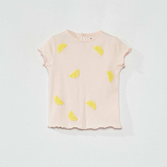 Jersey T-shirt with ruffled trim PINK