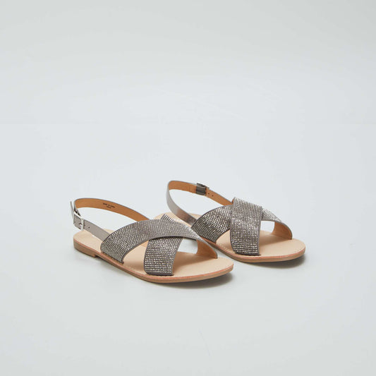 Strappy sandals with rhinestones GREY