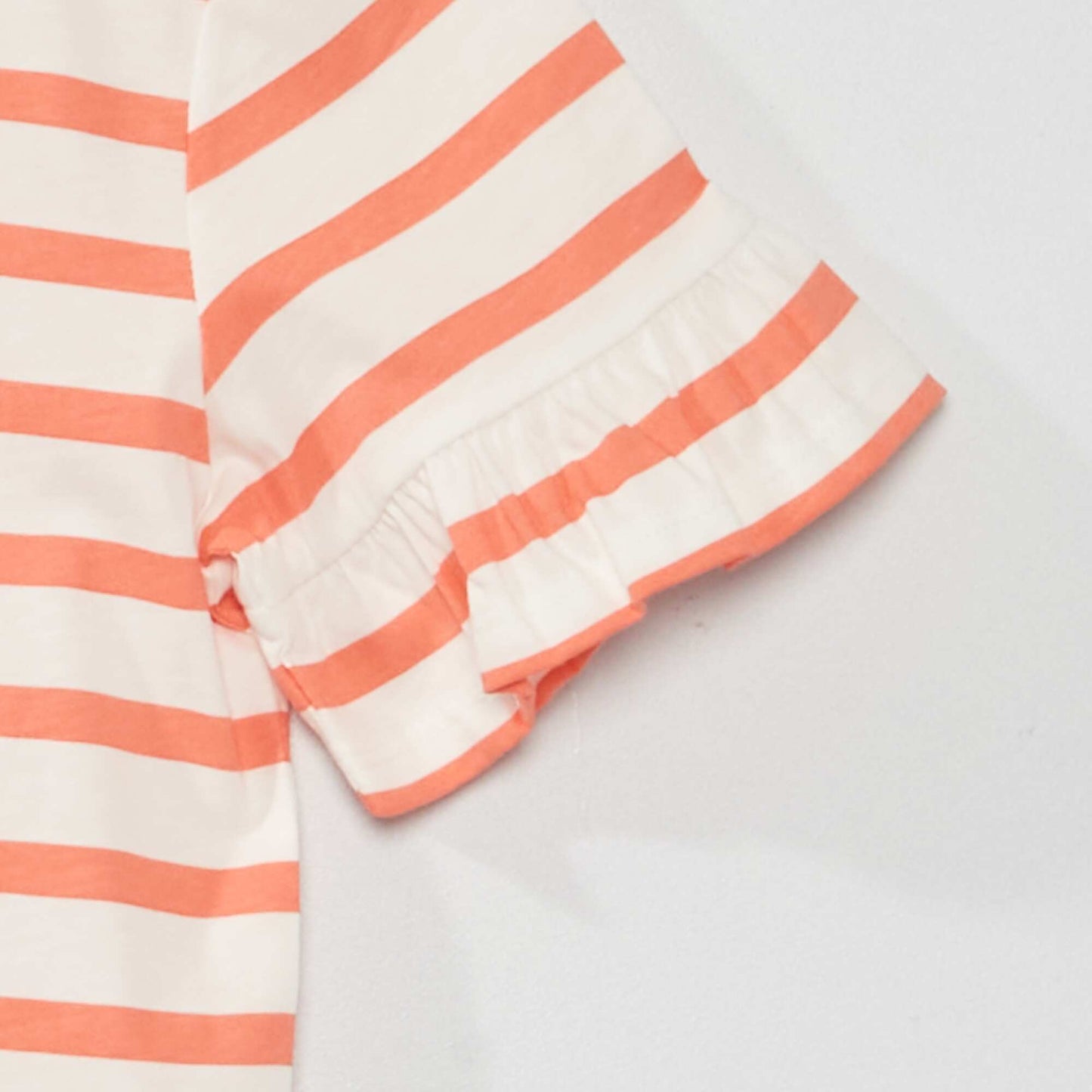 Striped T-shirt with ruffled sleeves RAYE_CORAL