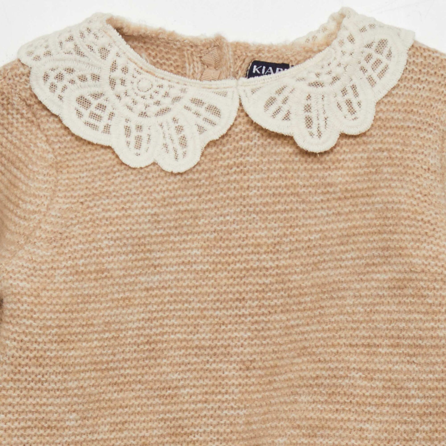 Garter stitch sweater with fancy collar BEIGE