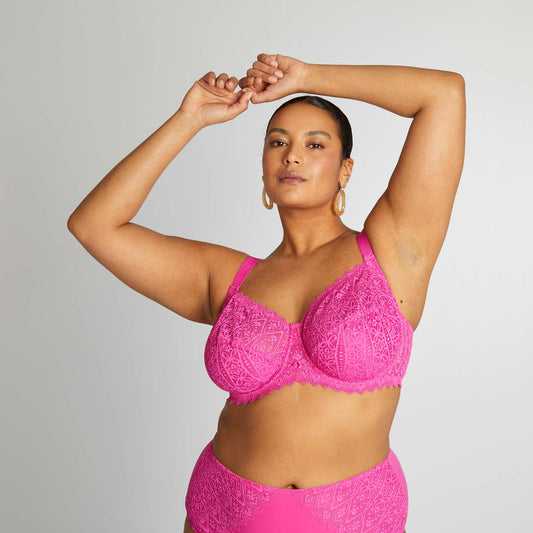 Full-coverage lace demi-cup bra PINK