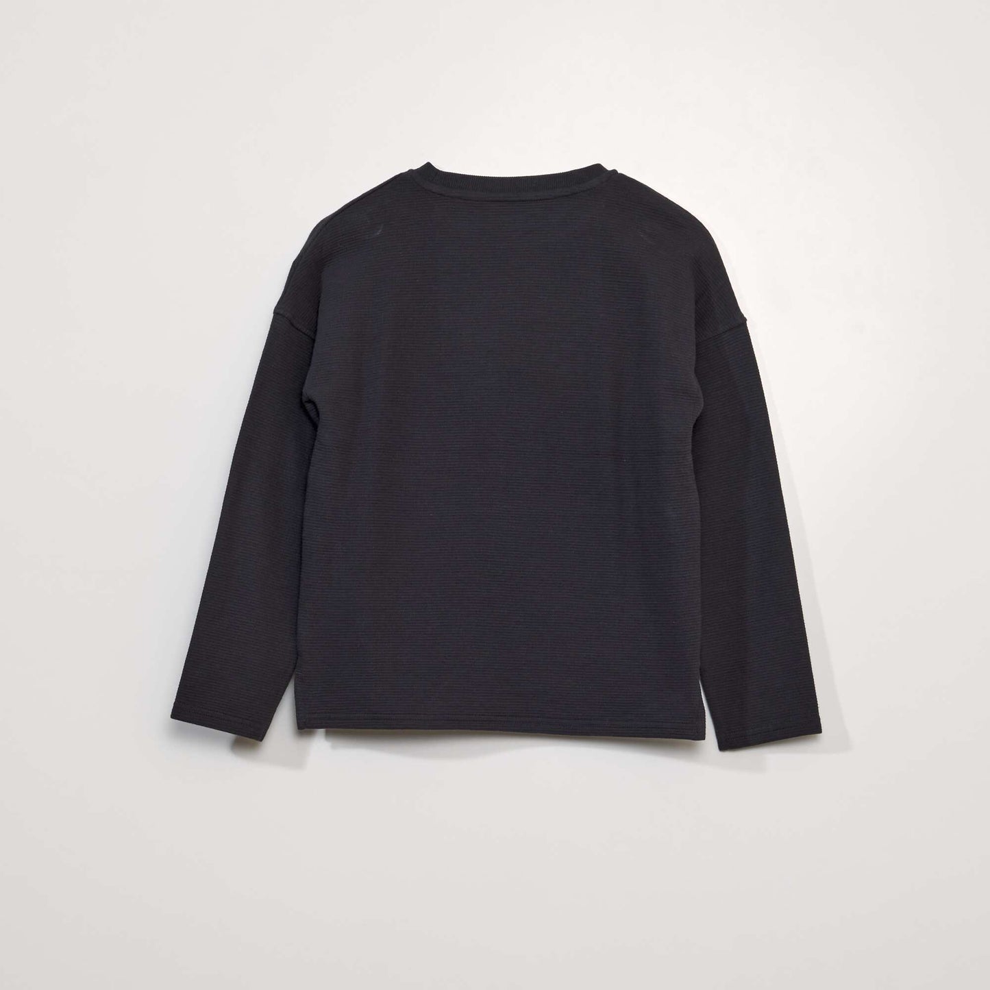 Textured knit fabric T-shirt with kangaroo pocket BLACK