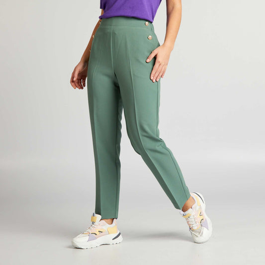 Straight-leg trousers with fancy gold-coloured buttons GREEN