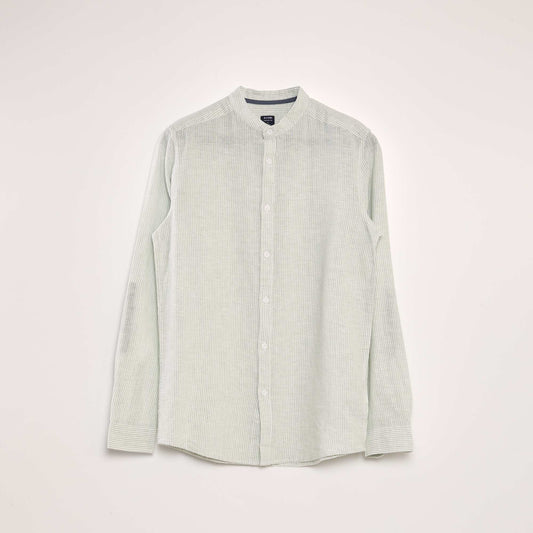 Long-sleeved shirt with linen content GREEN