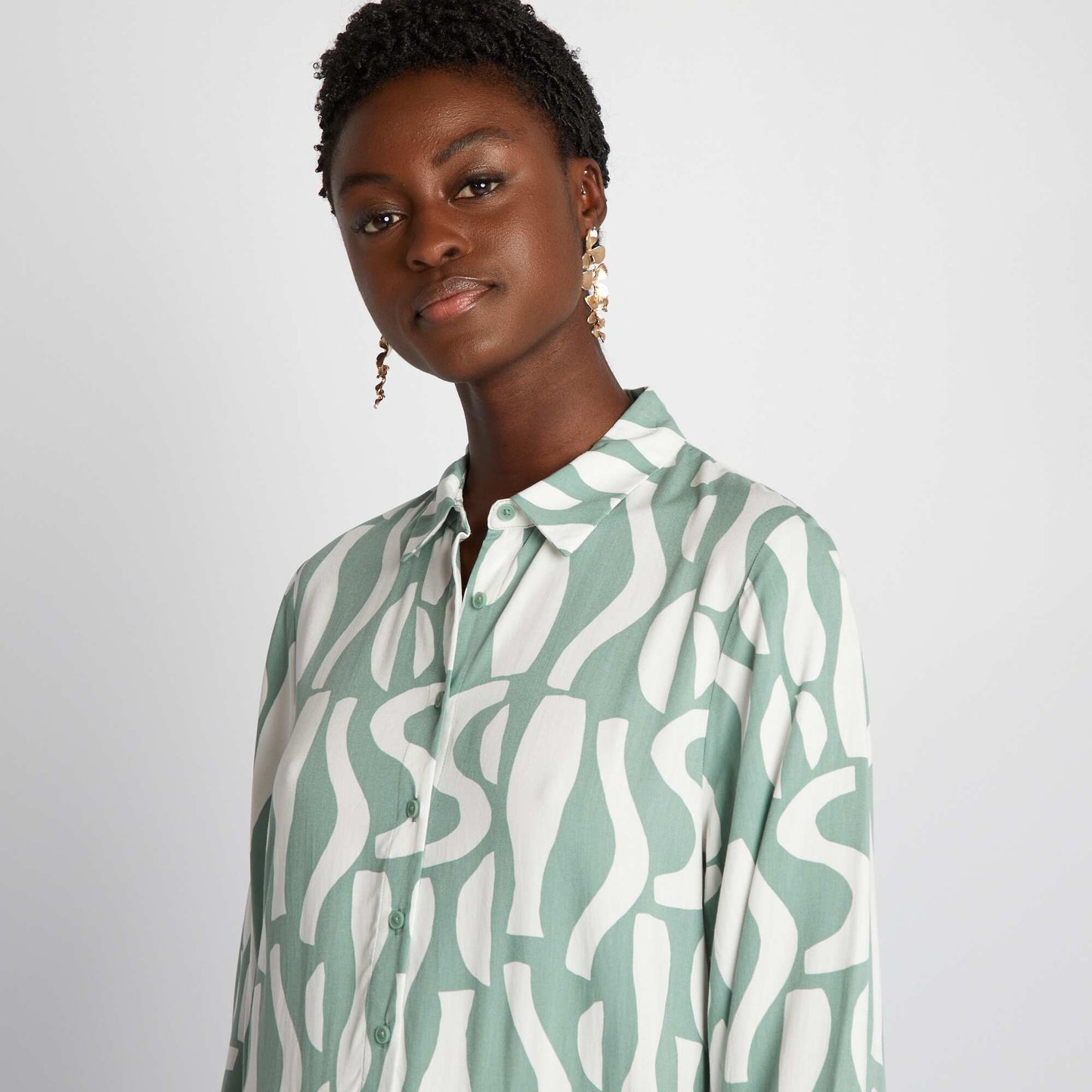Patterned maxi shirt dress GREEN