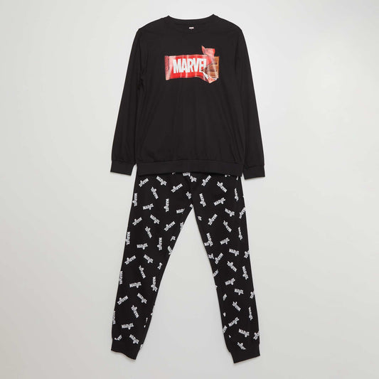Long 'Marvel' pyjamas - 2-piece set BLACK