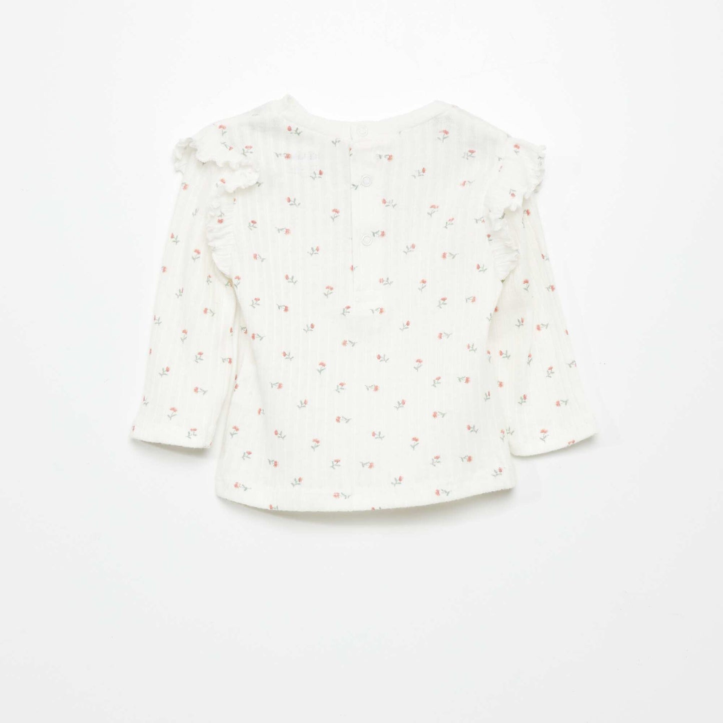 Ruffled ribbed long-sleeved T-shirt WHITE