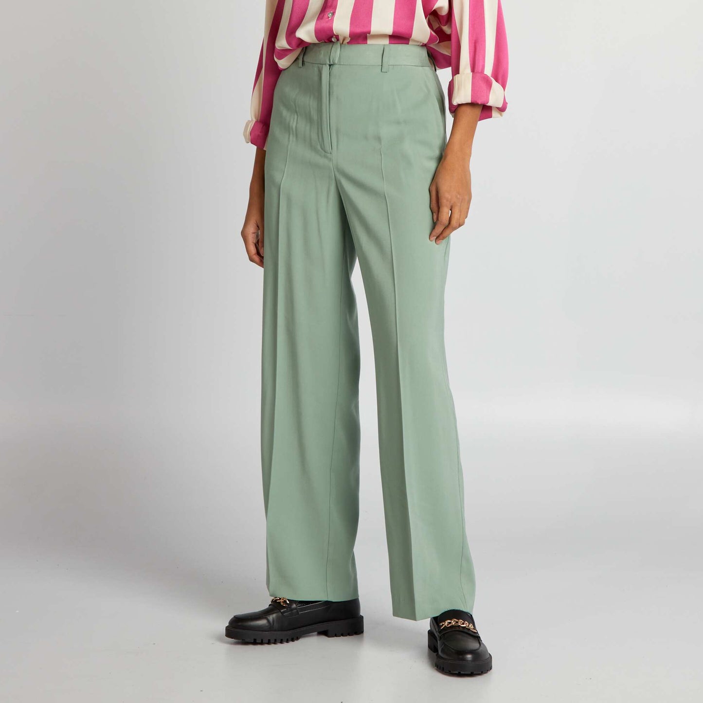 High-waisted straight-leg trousers GREEN