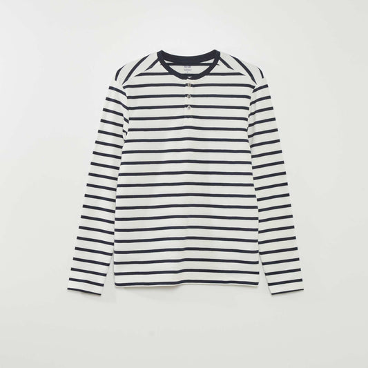 Breton T-shirt with buttoned collar BEIGE