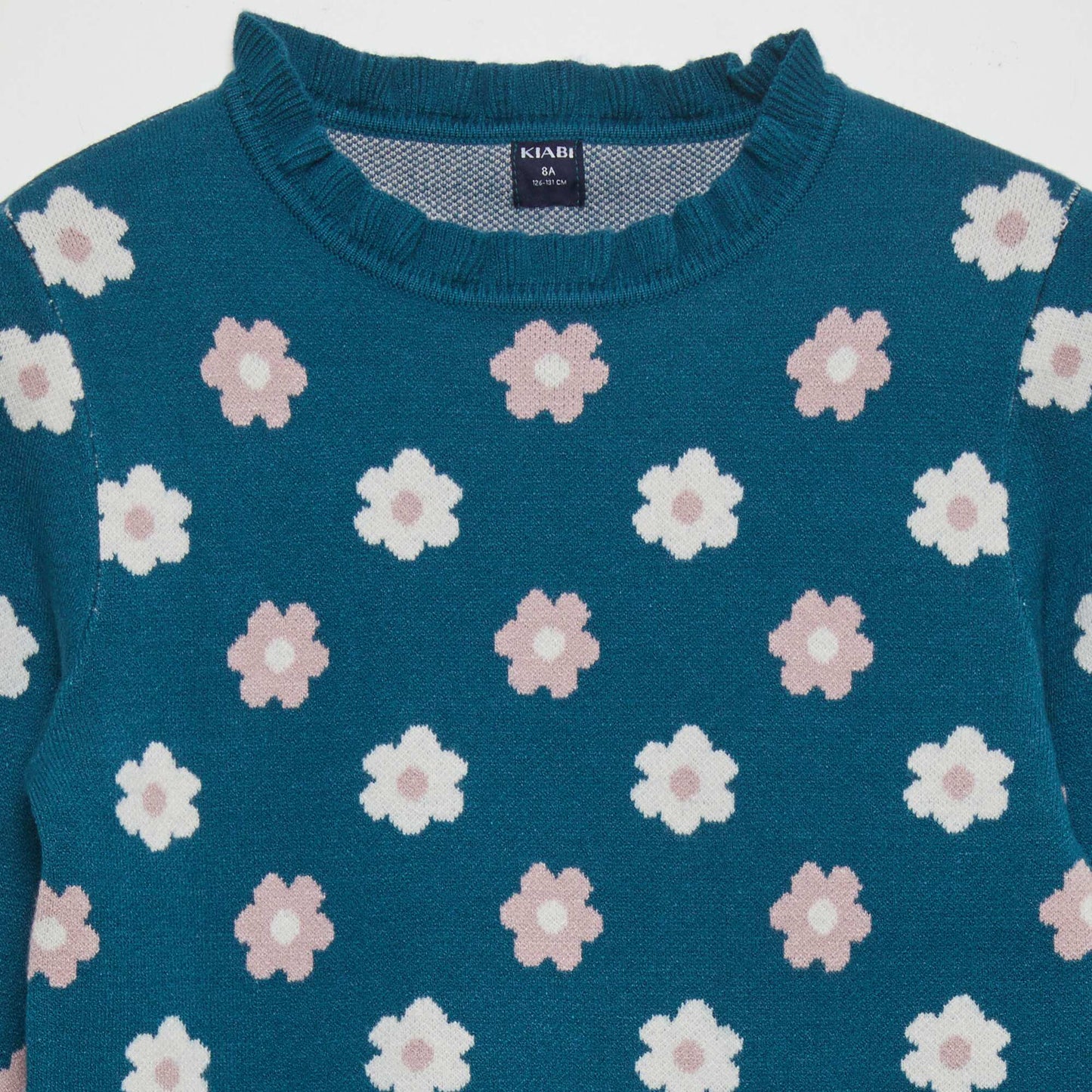 Patterned sweater with frilly collar GREEN