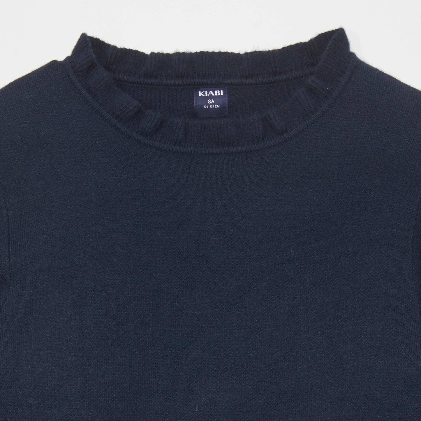 Patterned sweater with frilly collar blue