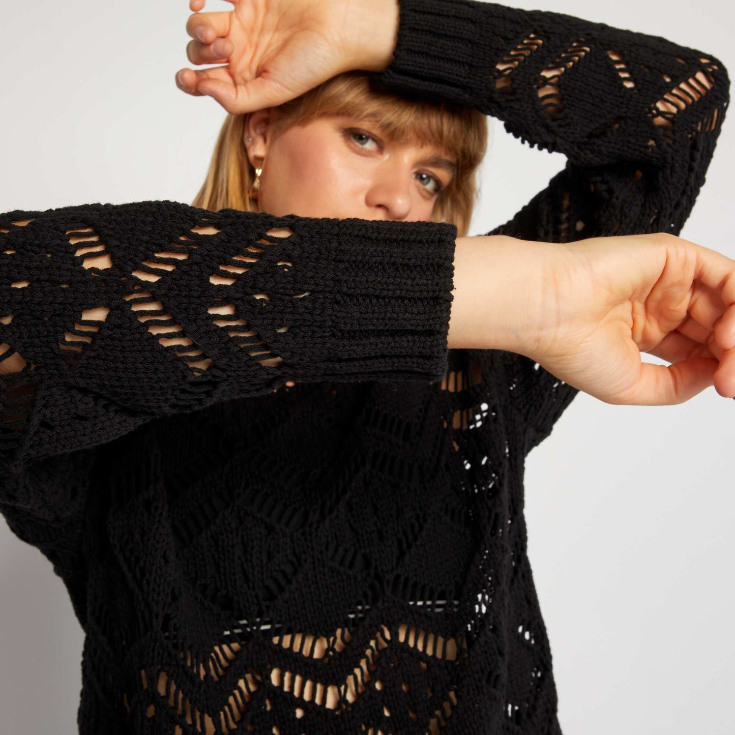 Crochet knit sweater black