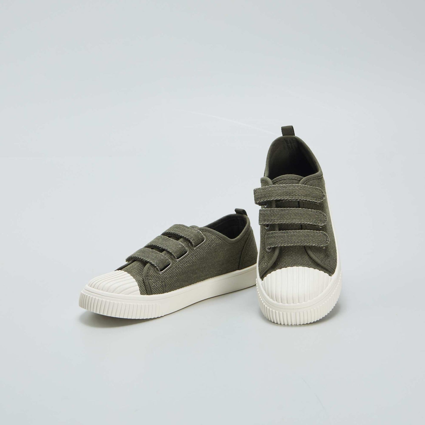 Low-top denim canvas trainers with Velcro KHAKI