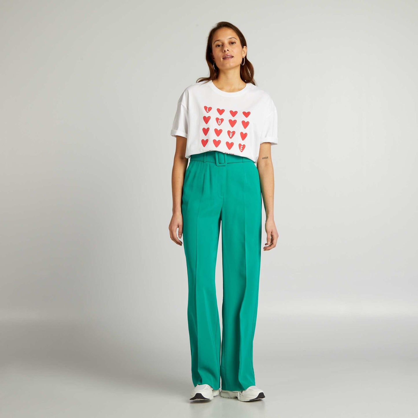 Flowing wide-leg trousers with high waist GREEN