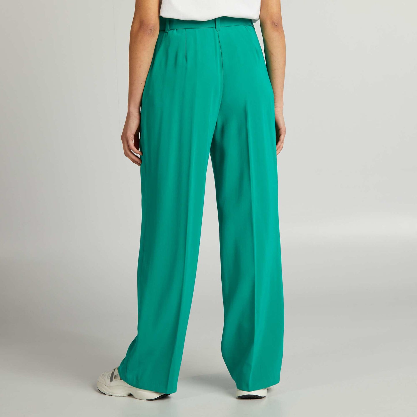 Flowing wide-leg trousers with high waist GREEN