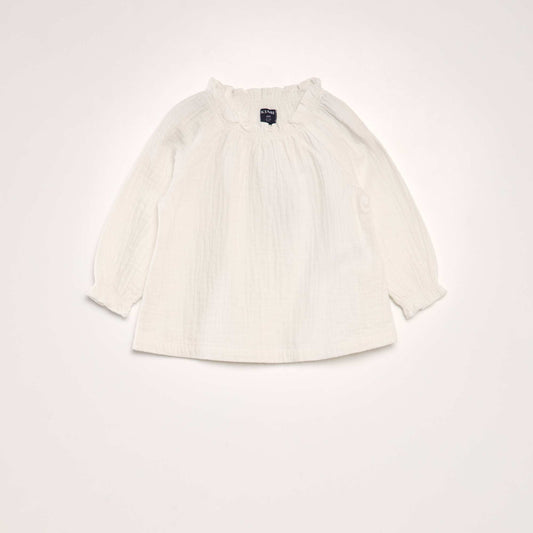 Long-sleeved blouse with ruffled collar WHITE