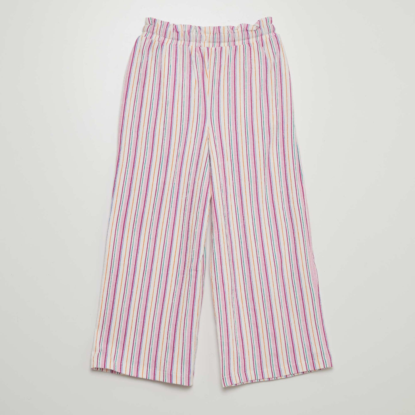 بنطلون مخطط بساقين عريضتين أبيض