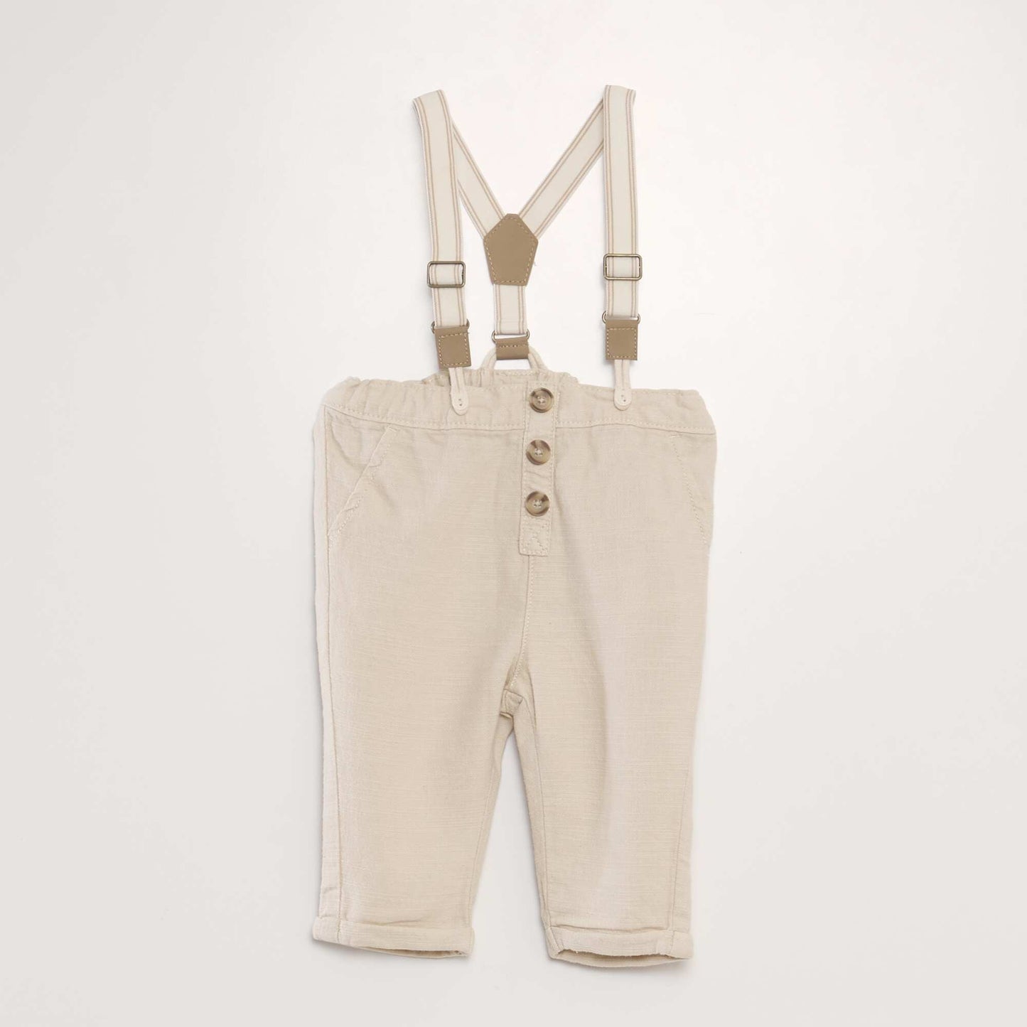 Linen chinos with braces WHITE