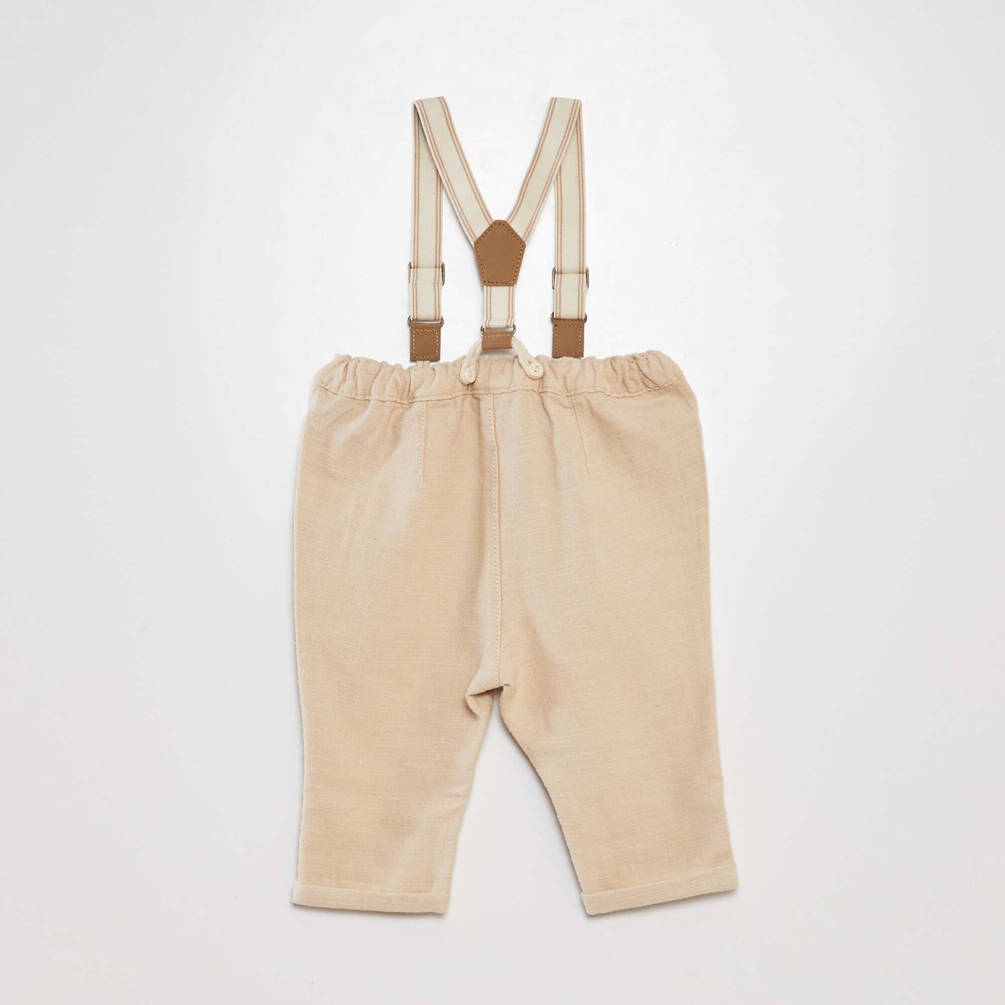 Linen chinos with braces BEIGE
