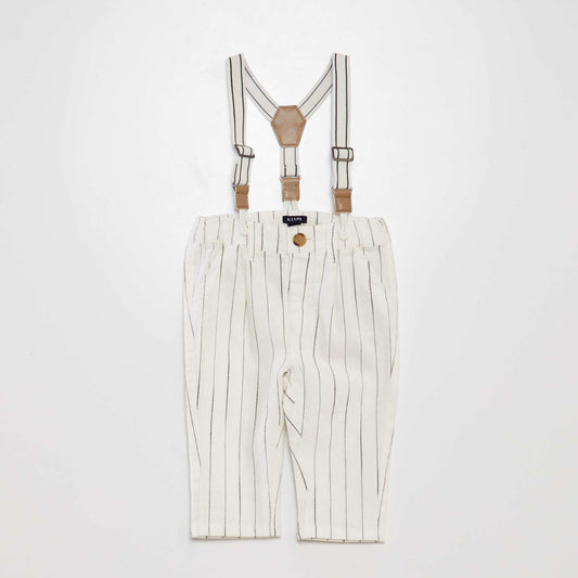 Striped chinos with braces WHITE