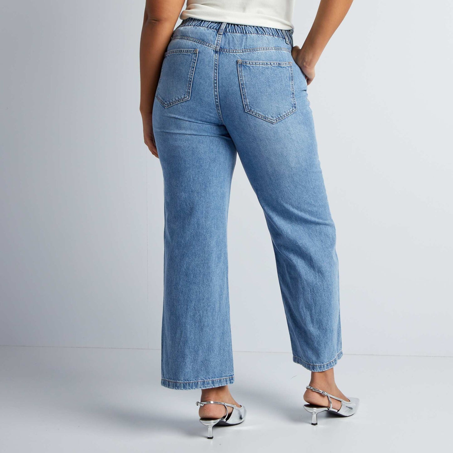 Denim trousers with elasticated waistband BLUE