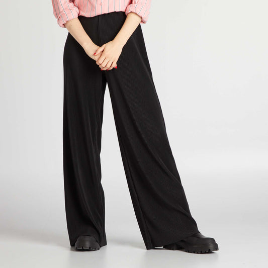 Pleated knit wide-leg trousers black