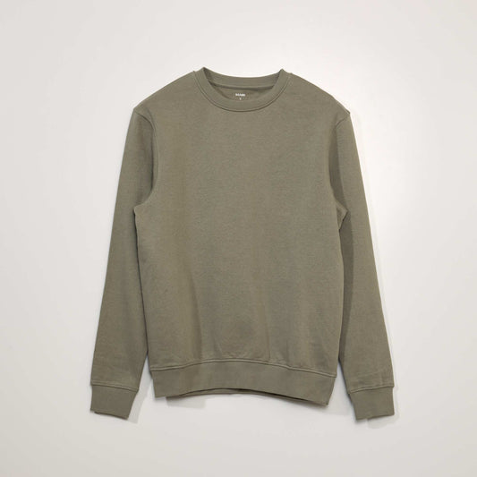 Round neck sweater with sweatshirt fabric lining GREEN SHADE