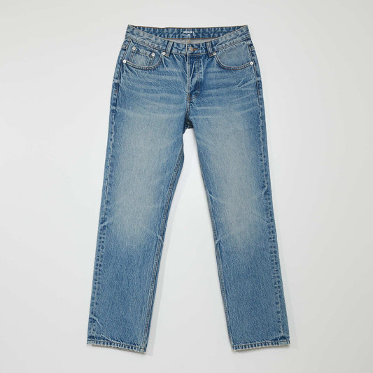 5-pocket straight-leg jeans with faded effect on the thighs BLUE