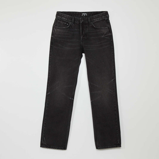 5-pocket straight-leg jeans with faded effect on the thighs BLACK
