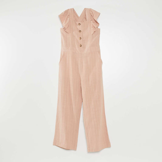 Checked linen dungaree trousers PINK