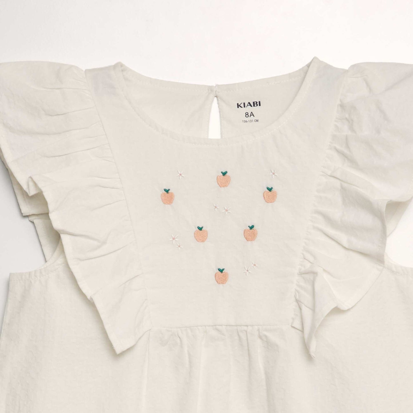 Ruffled blouse with fruit embroidery BEIGE