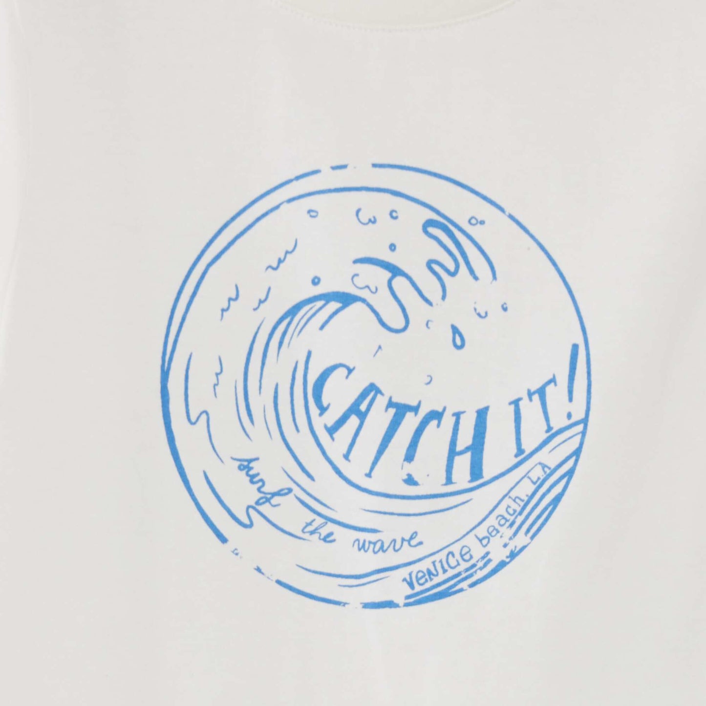 تيشيرت قطن بياقة مستديرة أبيض