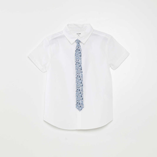 Cotton shirt + tie set - 2-piece set WHITE