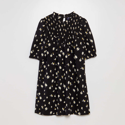 Short dress made from printed crêpe knit fabric BLACK