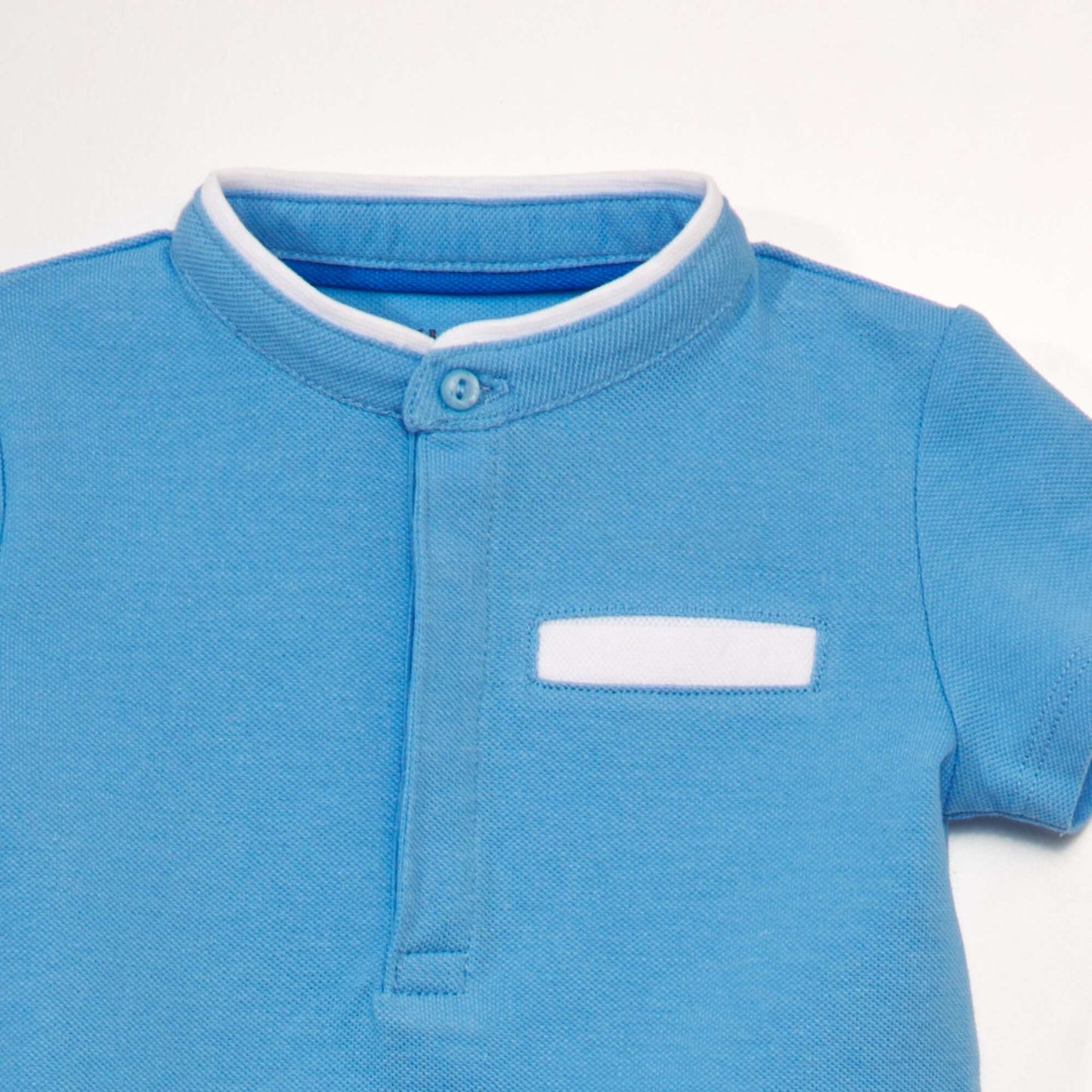 Piqué knit polo shirt with mandarin collar BLUE