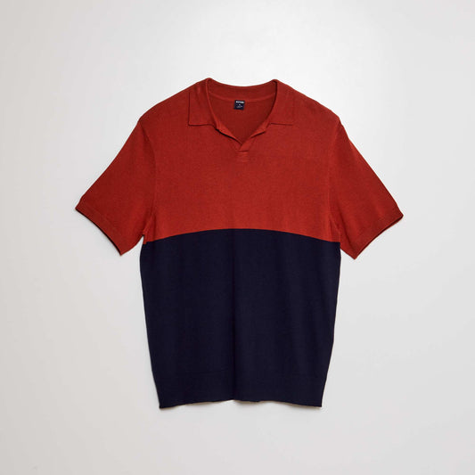 Short-sleeved knitted polo shirt blue