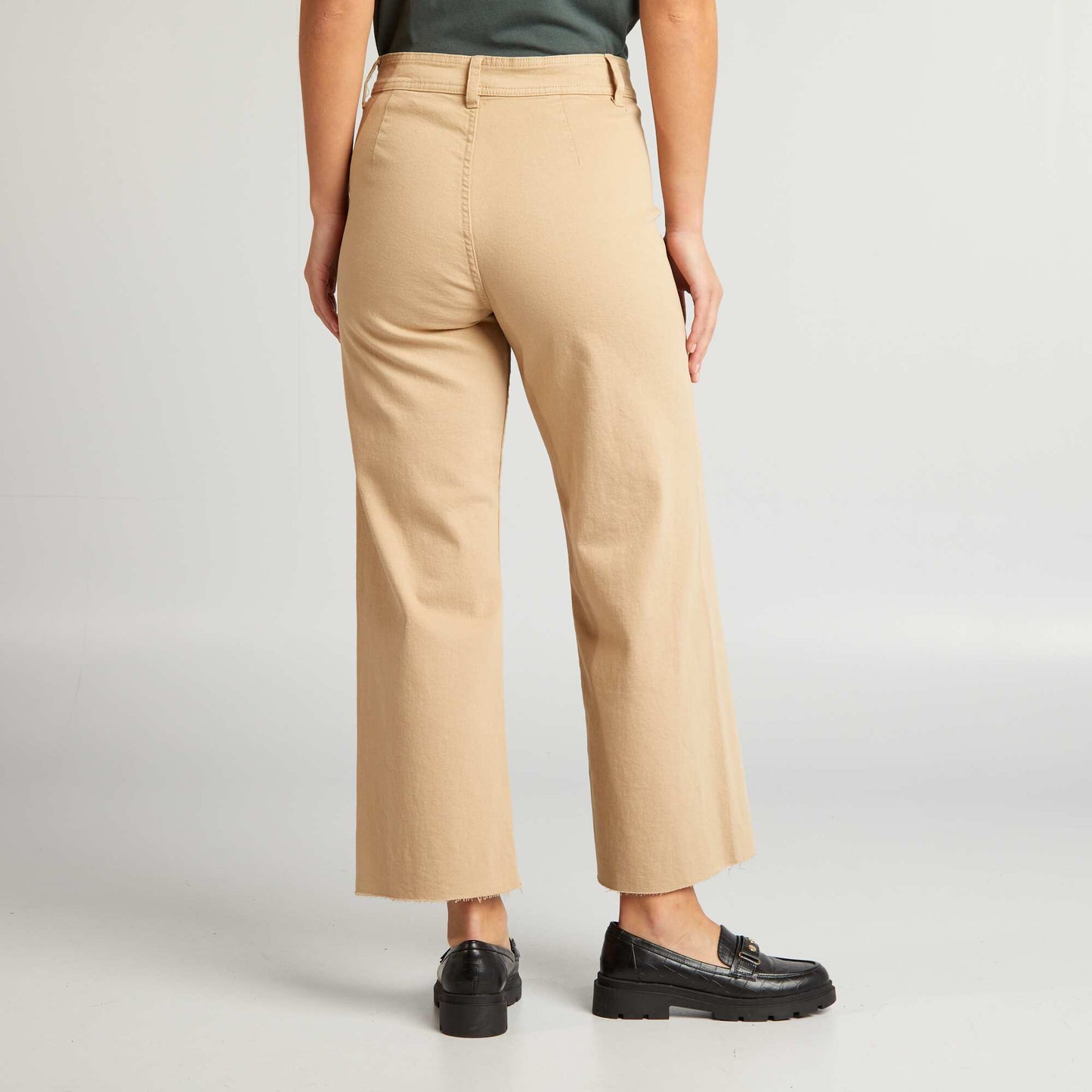 Wide-leg jeans with raw edging BEIGE