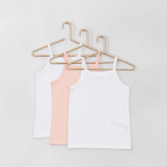 Pack of 3 cotton vest tops white/pink