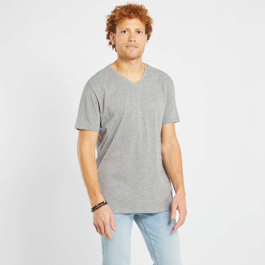 Regular cotton V-neck T-shirt GREY