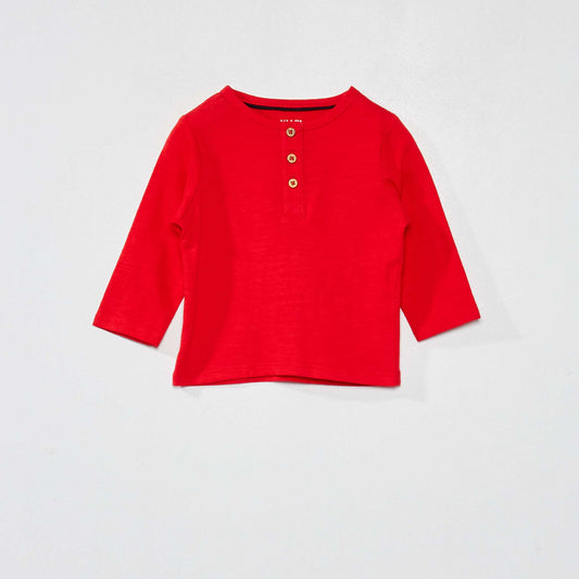 Eco-design T-shirt with granddad neckline red